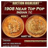 1908 Indian Cent Near Top Pop 1c ms67 rd SEGS