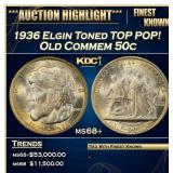 1936 Elgin Old Commem Half Dollar Toned TOP POP! 5