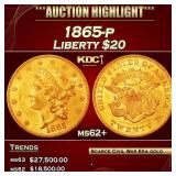 1865-p Gold Liberty Double Eagle $20 ms62+ USCG