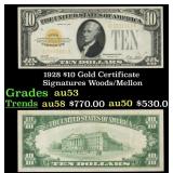 1928 $10 Gold Certificate Signatures Woods/Mellon