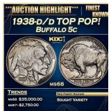 1938-d/d Buffalo Nickel TOP POP! 5c ms68 SEGS