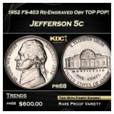 1952 FS-403 Re-Engraved Obv Proof Jefferson Nickel