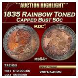 1835 Capped Bust Half Dollar Rainbow Toned 50c ms6