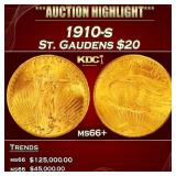 1910-s Gold St. Gaudens Double Eagle $20 ms66+ SEG