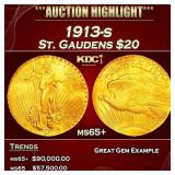 1913-s Gold St. Gaudens Double Eagle $20 ms65+ SEG