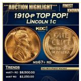 1910-p Lincoln Cent TOP POP! 1c ms67+ rd SEGS