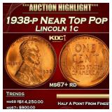 1938-p Lincoln Cent Near Top Pop 1c ms67+ rd SEGS