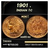 1901 Indian Cent . 1c Grades ms65 rd