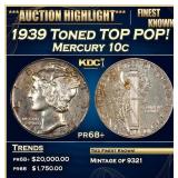 1939 Proof Mercury Dime Toned TOP POP! 10c pr68+ S