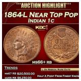 1864-L Indian Cent Near Top Pop 1c ms66+ rb SEGS