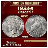 1934-s Peace Dollar $1 au58 SEGS