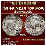 1914-p Buffalo Nickel Near Top Pop! 5c ms67 SEGS