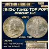 1943-d Mercury Dime Toned TOP POP! 10c ms68+ FSB S