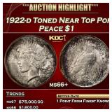 1922-d Peace Dollar Toned Near Top Pop $1 ms66+ SE