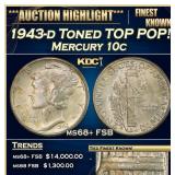 1943-d Mercury Dime Toned TOP POP! 10c ms68+ FSB S