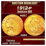 1912-p Gold Indian Half Eagle $5 ms64 USCG