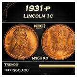 1931-p Lincoln Cent 1c Grades ms66 rd