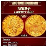 1869-p Gold Liberty Double Eagle $20 ms62 USCG