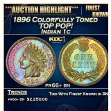 1896 Proof Indian Cent Colorfully Toned TOP POP! 1