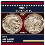 1914-p Buffalo Nickel 5c Grades ms65+