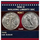 1936-d Walking Liberty Half Dollar 50c ms66 SEGS