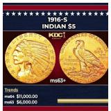 1916-s Gold Indian Half Eagle $5 ms63+ USCG