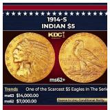 1914-s Gold Indian Half Eagle $5 ms62+ USCG