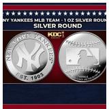 NY Yankees MLB Team - 1 oz Silver Round Round