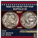 1938-d/s Buffalo Nickel Near Top Pop 5c ms67+ SEGS