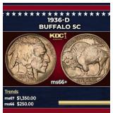 1936-d Buffalo Nickel 5c Grades ms66+