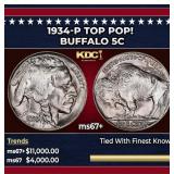 1934-p Buffalo Nickel TOP POP! 5c ms67+ SEGS