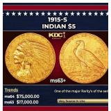 1915-s Gold Indian Half Eagle $5 ms63+ USCG