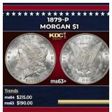 1879-p Morgan Dollar $1 Grades ms63+