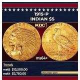1915-p Gold Indian Half Eagle $5 ms64+ USCG
