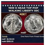 1939-d Walking Liberty Half Dollar Near Top Pop 50