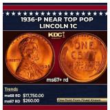 1936-p Lincoln Cent Near Top Pop 1c ms67+ rd SEGS