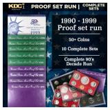 1990-1999 Full Decade Proof Set Run - 54 Coins, 10