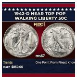 1942-d Walking Liberty Half Dollar Near Top Pop 50