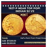 1927-p Gold Indian Quarter Eagle Near Top Pop! $2