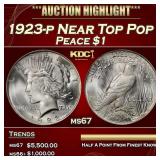 1923-p Peace Dollar Near Top Pop $1 ms67 SEGS