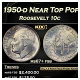 1950-d Roosevelt Dime Near Top Pop 10c ms67+ fsb S