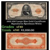1922 $50 Large Size Gold Certificate Grades xf Sig