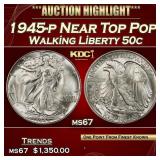 1945-p Walking Liberty Half Dollar Near Top Pop 50