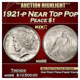 1921-p Peace Dollar Near Top Pop $1 ms66 SEGS