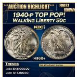 1940-p Walking Liberty Half Dollar TOP POP! 50c ms