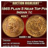 1865 Plain 5 Indian Cent Near Top Pop 1c ms66+ rb