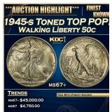 1945-s Walking Liberty Half Dollar Toned TOP POP!