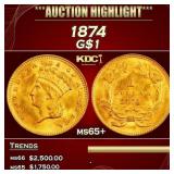 1874 Gold Dollar $1 ms65+ SEGS