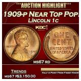 1909-p Lincoln Cent Near Top Pop! 1c ms67 rd SEGS
