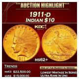 1911-d Gold Indian Eagle $10 ms62+ USCG